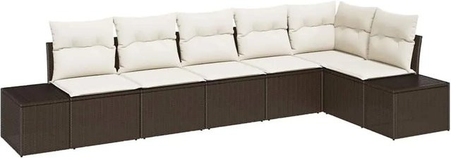 vidaXL Gartensofa-Set aus Poly-Rattan in Braun und Beige mit 6 Teilen, L-Form mit integriertem Stauraum für Kissen und Polsterauflagen - Bild 1