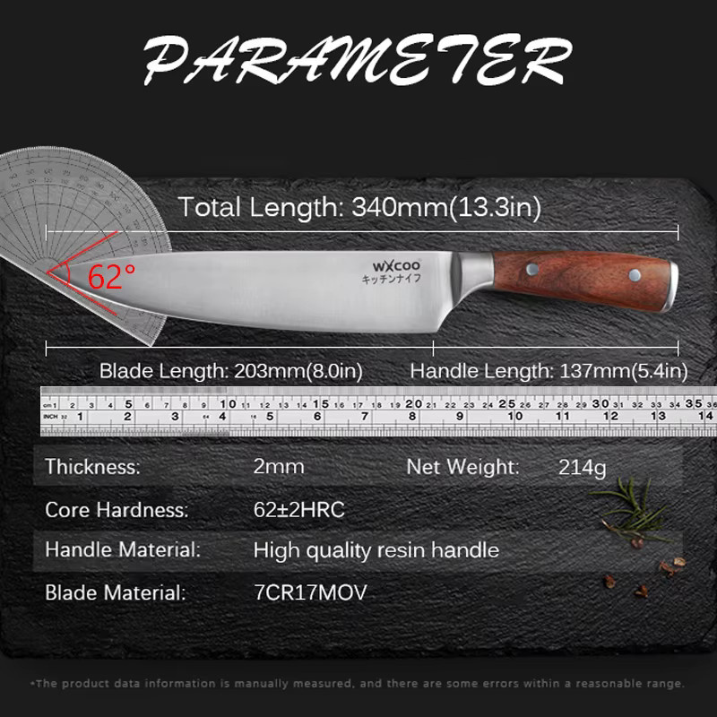 WXCOO Santoku Kochmesser mit japanischem Damast-Muster in Silber und Holzgriff - Bild 5