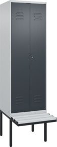 C+P PSA Doppel-Spind Classic PLUS Sitzbank mit 2 Abteilen, B/T/H: 2120 x 600 x 815 cm, Kunststoff-Sitzfläche und Zylinderschloss, Anthrazit/Grau - Bild 1
