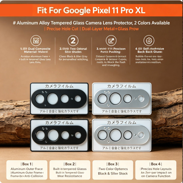 Schutzring für die Rückkamera aus Aluminiumlegierung für Google Pixel 11 Pro XL in Schwarz - Bild 1