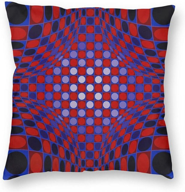 Lu Xika Chen Kissenbezug Victor Vasarely Op Art Rotes Quadrat aus Polyester und Leinen mit Samtmuster und Reißverschluss, B/B/H: 45 x 45 x 0 cm (entspricht 18x18 Zoll) - Bild 1