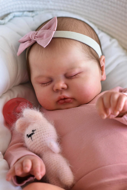 NPK Kleinkindpuppe, schlafendes Baby, Plüsch / Textil, Weiß, Rosa / Pink - Bild 1