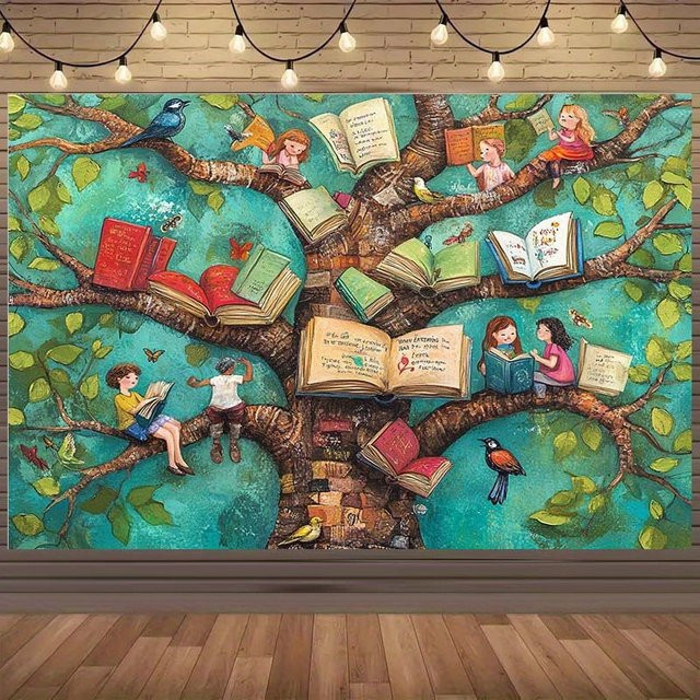 VIKAMA Buch-Baum Wandteppich mit floralem Design und Blättern in Multicolour für Klassenzimmer und Arbeitszimmer - Bild 1