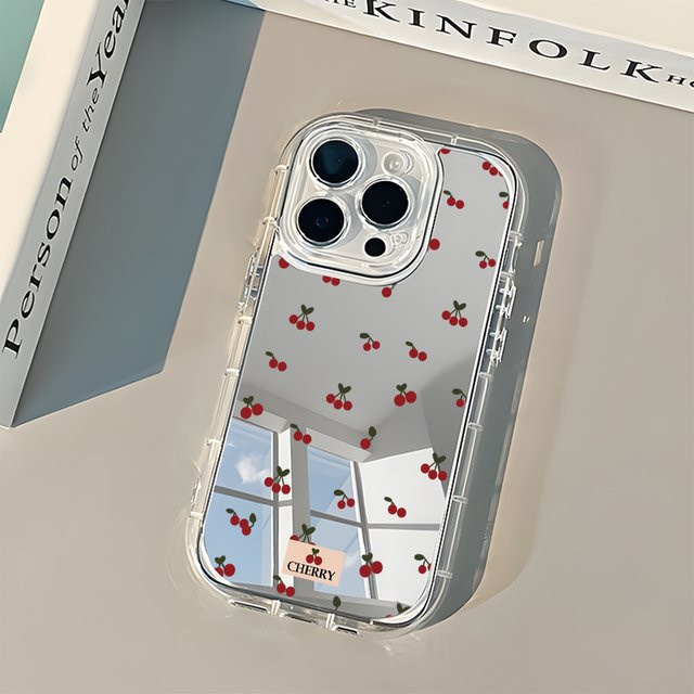 Stoßfeste Spiegelhülle mit Kirschmuster für Apple iPhone Modelle in Transparent - Bild 1