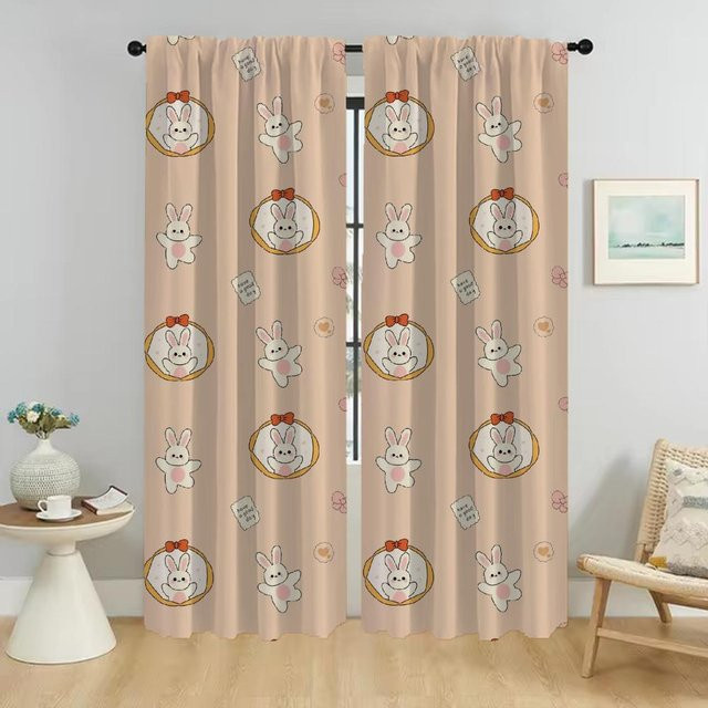 Elegante Hasen-Fenstervorhänge aus Tüll in Beige, 2 Paneele, B: 50 cm, H: 70 cm - Bild 1