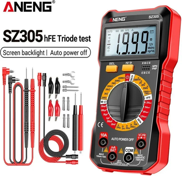 ANENG SZ305 Professionelles Multimeter als AC/DC Spannungsprüfer, Amperemeter, Kapazitätsmesser und HFE-Triodentester mit Hz-Detektor - Bild 1