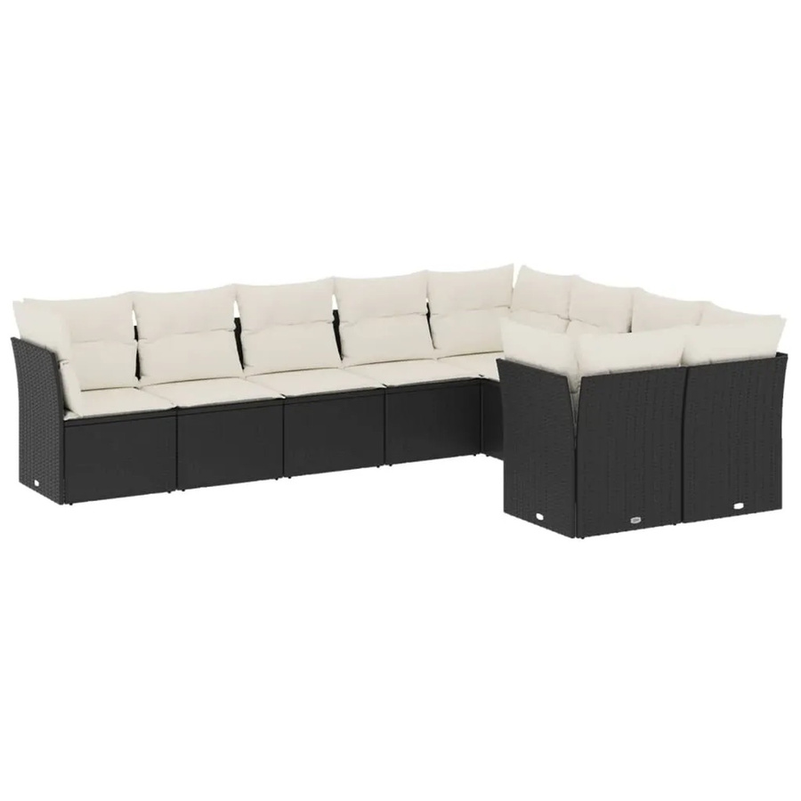 vidaXL 9-teilige Garten-Sofagarnitur in U-Form aus schwarzem Poly-Rattan mit Sitzkissen und Stauraum - Bild 2