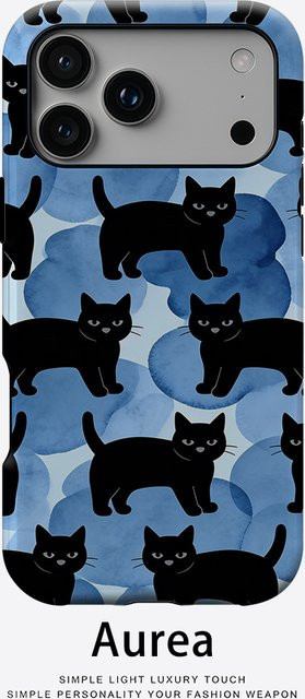 Aurea Case Matte Bumper MagSafe kompatible iPhone Hülle mit Aquarell Schwarzer Katzen Motiv in Schwarz und Multicolour - Bild 1