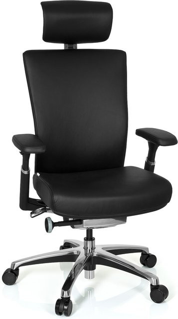 hjh OFFICE Profi Bürostuhl NOVA in Schwarz aus Leder mit Armlehnen und höhenverstellbarer Synchronmechanik - Bild 1