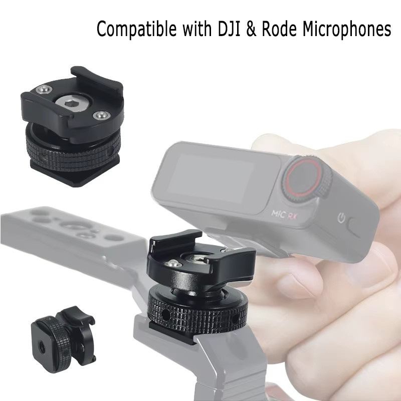 FEICHAO 360 Grad drehbarer Kaltschuh-Montageadapter aus Aluminium in Schwarz für Rode und DJI Mikrofone sowie LED-Lichter und Kamerakäfige - Bild 4