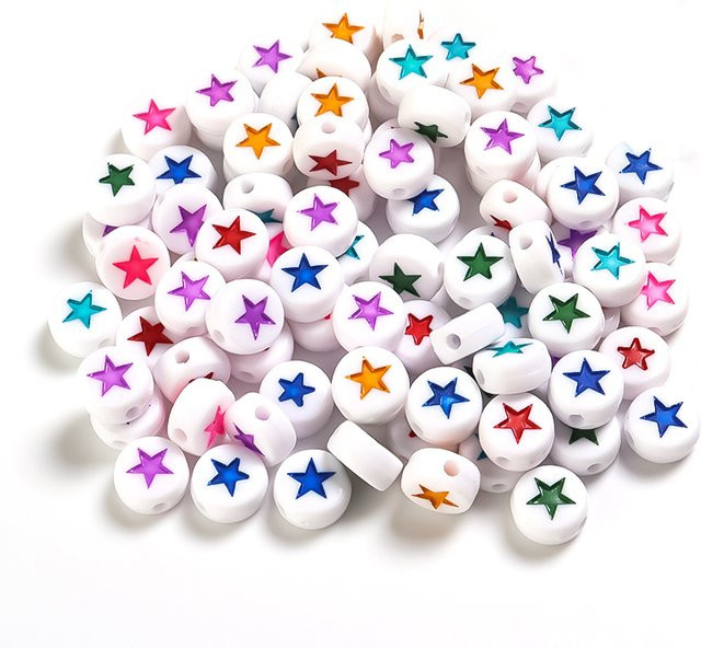 Louleur Perlen Sterne, Acrylfarbe, flach, rund, für Halskette, Armband - Bild 1