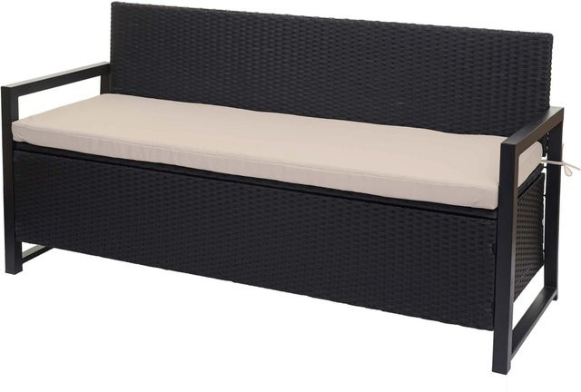 PROREGAL Poly-Rattan 3er Sitzbank mit Staufach und Sitzkissen in Anthrazit und Beige, H x B x T: 87 x 164 x 57 cm - Bild 1