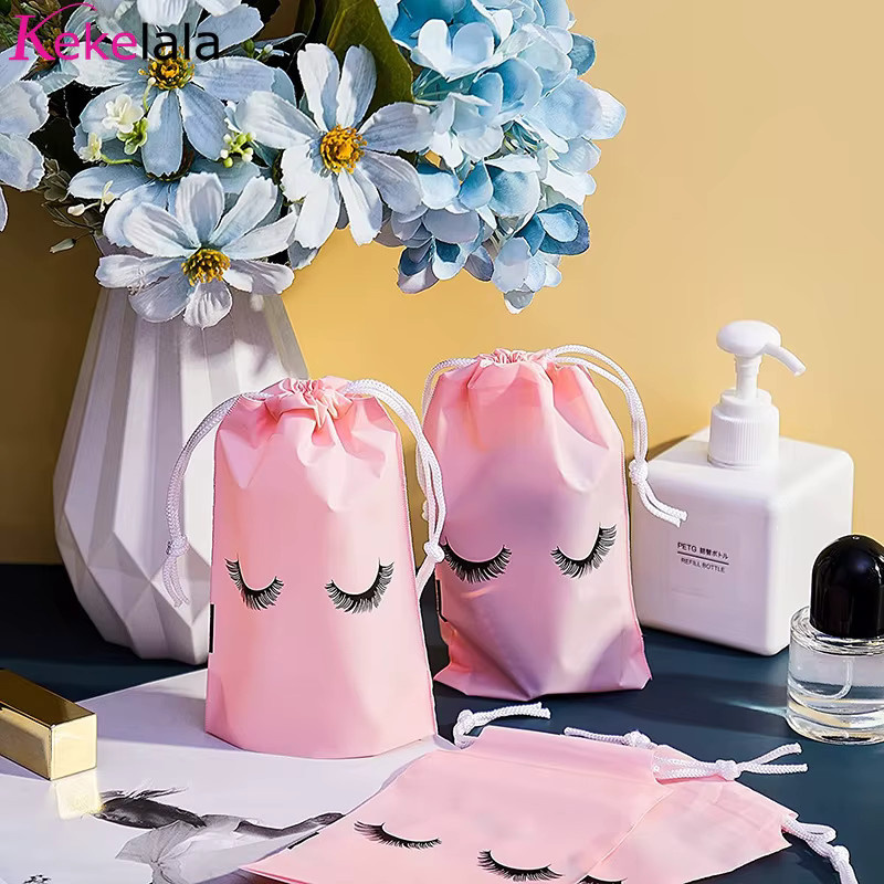 10 Stück kekelala Wimpern-Nachsorgebeutel mit Kordelzug aus Textil in Transparent und Pink - Bild 3