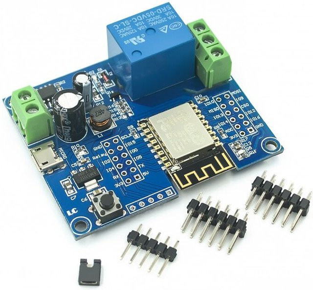 STJF ESP8266 WiFi Einkanal-Relaismodul mit ESP-12F Entwicklungsboard und DC5-80V Netzteil in Blau - Bild 1