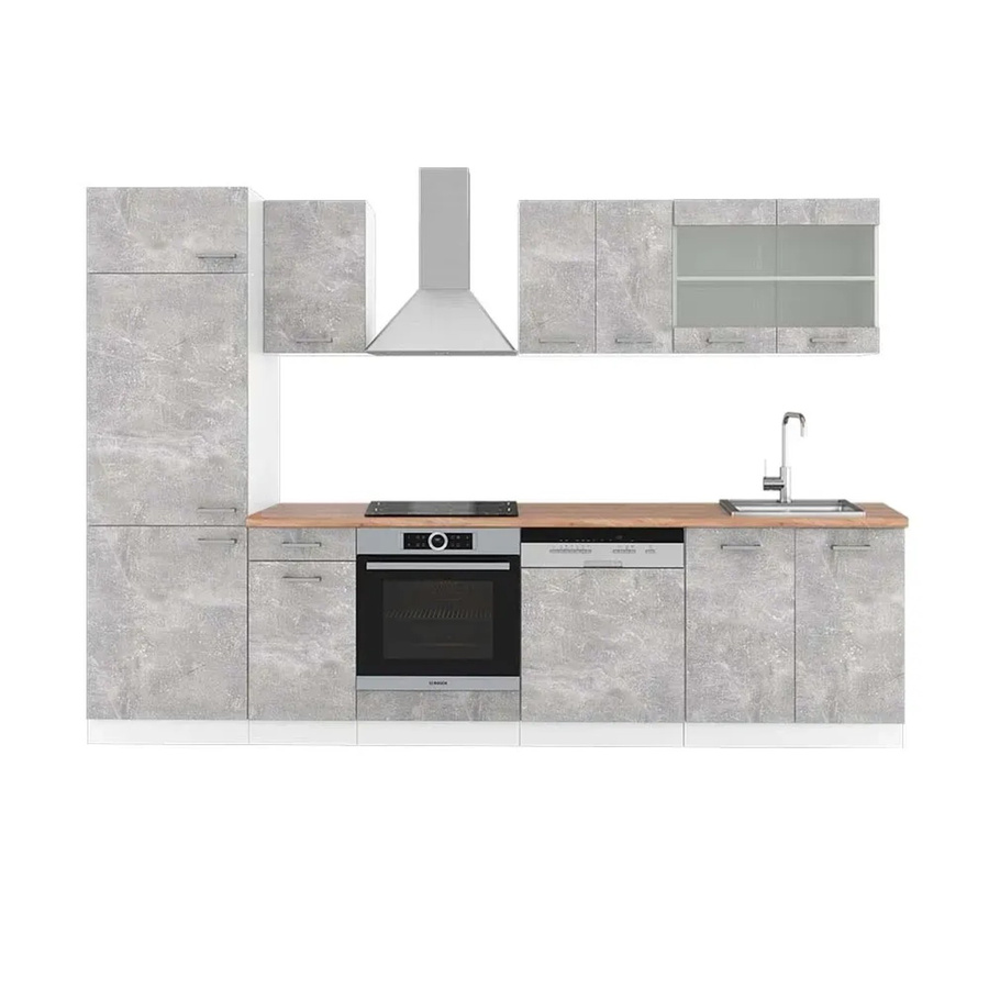 Vicco R-Line Küchenzeile modern in Beton und Weiß mit Eiche-Optik, Breite: 300 cm - Bild 1