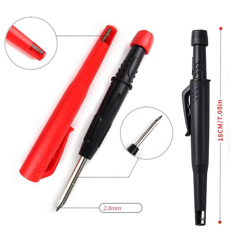 MROOFUL Zimmermann Bleistift Set 5-teilig in Gelb mit 2,8 mm Mechanischem Graphit-Marker und integriertem Anspitzer für Holzbearbeitung und Architektur - Bild 2