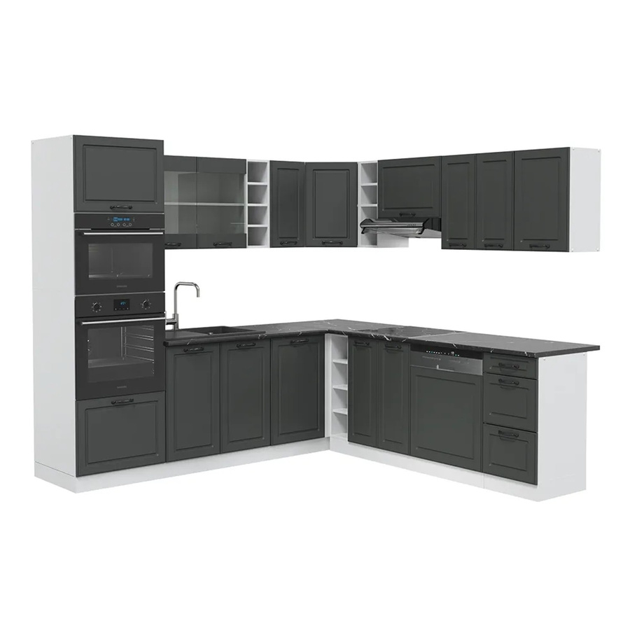 Vicco R-Line Eckküche im Landhausstil in Anthrazit und Weiß B/T/H: 237 x 247 x 81,6 cm - Bild 1