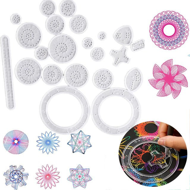 TMZ Spirograph Zeichenwerkzeuge Set mit Kugelschreiber und DIY Vorlagen in Gelb und Bunt - Bild 1