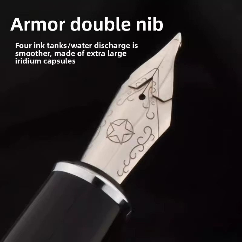 Handpolierter Füllfederhalter aus Metall in Grün und Silber mit 3,0 mm extra dicker Doppelschicht-Feder - Bild 2