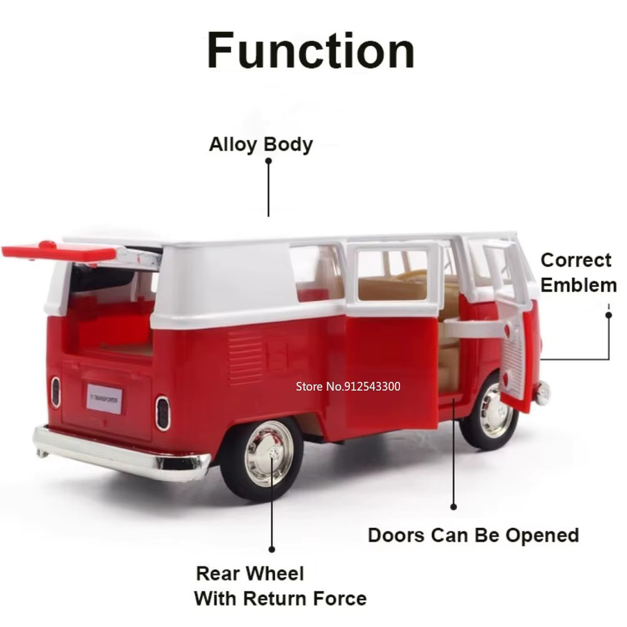 MAKEDA Volkswagen VW T1 Bus, Spielzeugautomodell, 1:36, Metall, mit Zurückziehen - Bild 3