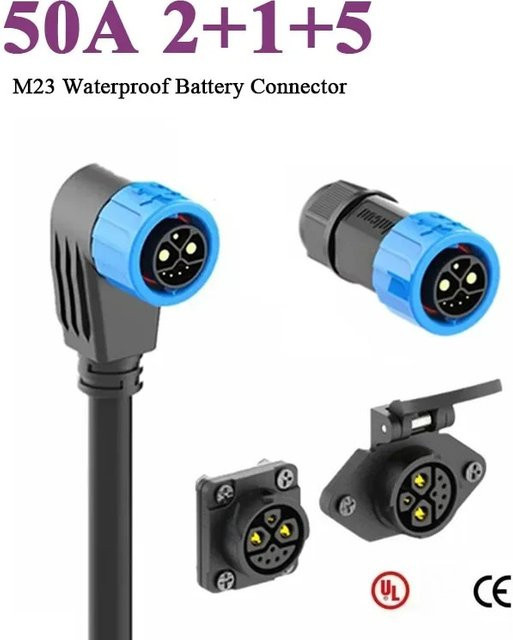 DIVEDEER M23 Lithium-Batterie Stecker Set IP67 Wasserdicht 50A 2+1+5 für E-Bike Ladeport - Bild 1