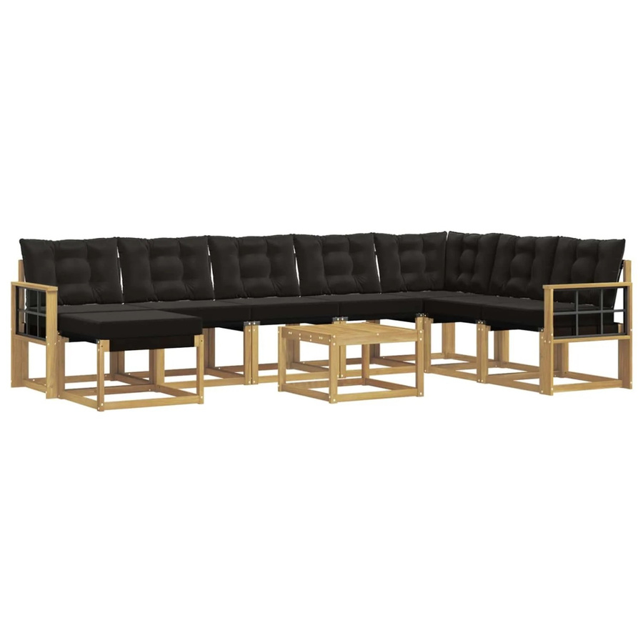 vidaXL Outdoor-Sofagarnitur 9-teilig aus Akazienholz in Weiß und Schwarz mit Kissen und Couchtisch - Bild 2