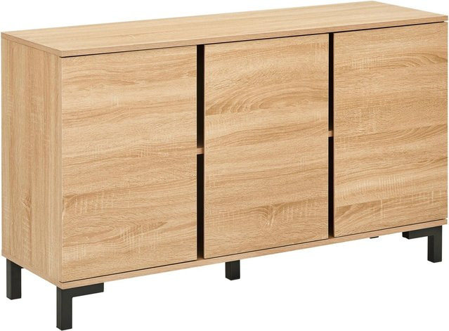 Bessagi Home Sideboard Lori im Industrial Design aus MDF und Metall, Farbe Eichefarben und Schwarz, B/T/H: 120 x 35 x 70 cm - Bild 1