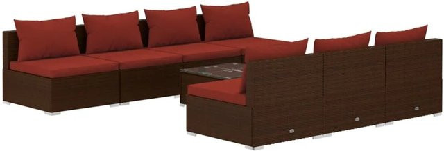 vidaXL 8-teiliges Garten-Lounge-Set in U-Form aus Poly Rattan mit Kissen in Braun - Bild 1