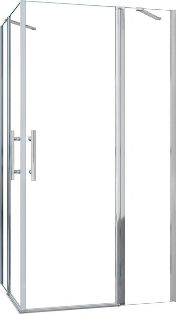 AICA Duschkabine Eckeinstieg mit Pendeltür und Stabilisator, ESG Glas 6mm, Nano-Beschichtung, Transparent, B: 90 cm, T: 80 cm, H: 195 cm - Bild 1
