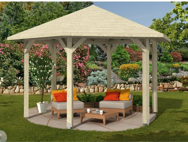 Skan Holz Pavillon Nancy 3 aus Leimholz in Beige mit Zeltdach, B/H/T: 480 x 316 x 416 cm - Bild 1