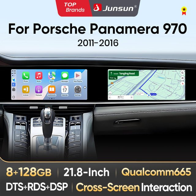 Junsun Qualcomm 2011 Autoradio für Porsche Panamera 2013-2018 mit Dual Screen, CarPlay und DTS Multimedia Player, Schwarz - Bild 1