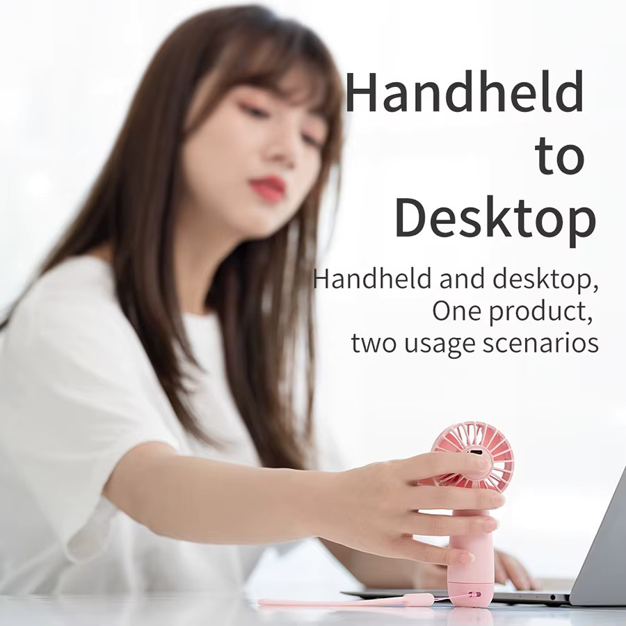 HAOYUNMA Tragbarer Mini Handventilator mit 1500mAh Akku, Wiederaufladbarer USB-Ventilator in Weiß, 3 Stufen, Gewicht: 90g - Bild 3