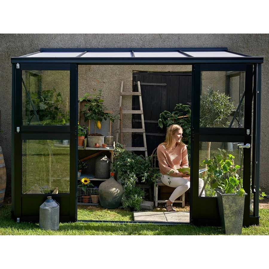 Juliana Gewächshaus Veranda 4 Pultdach in Anthrazit mit Polycarbonat und Aluminium für die Pflanzenzucht - Bild 2