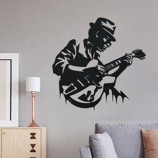 DDPNKL Wandkunst Gitarrist aus Metall in Schwarz als abstrakte Musik-Dekoration für dein Zuhause oder Studio - Bild 1