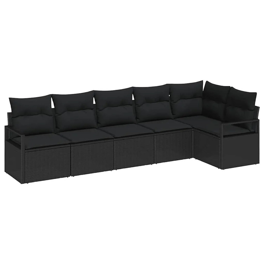 vidaXL 6-teiliges Garten-Sofa-Set aus Poly Rattan in Schwarz mit Kissen und Armlehnen - Bild 2