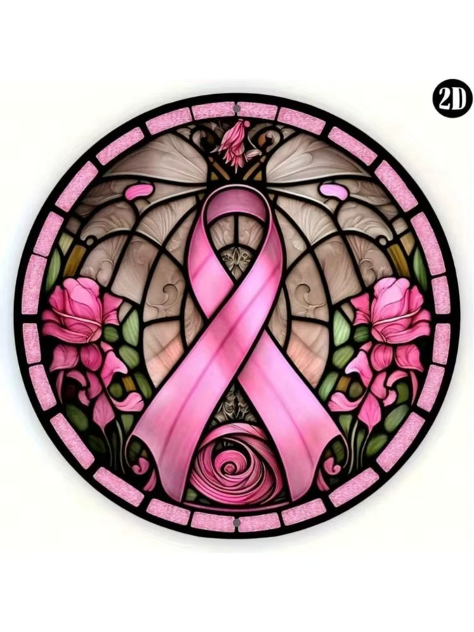 Runder Brustkrebs-Bewusstseinkranz aus Aluminium von CIFBUY in Pink mit floralem Art-Nouveau-Design, Durchmesser: 20,32 cm - Bild 5