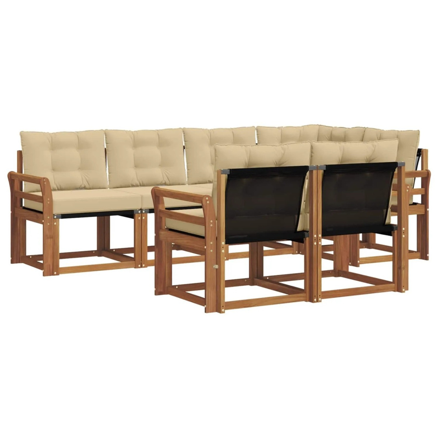 vidaXL Outdoor-Sofagarnitur 7-teilig aus Akazienholz mit Textilene und Kissen in Natur und Beige - Bild 2