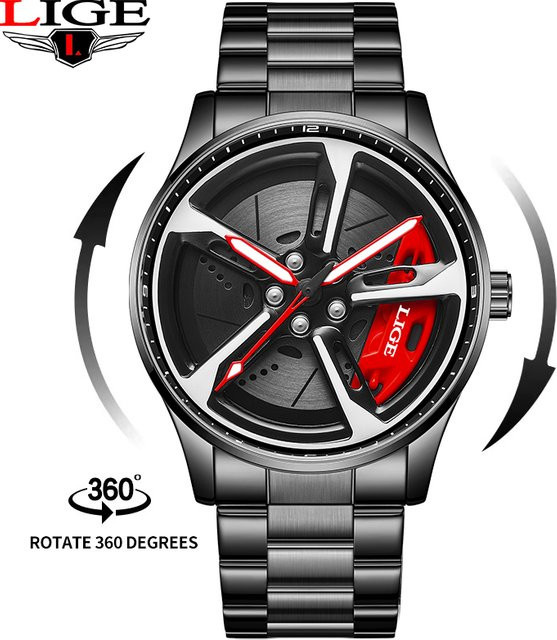 LIGE Armbanduhr Quarz, Edelstahl, Schwarz, Herren - Bild 1
