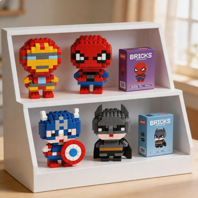 Bandai Marvel Spider-Man, Iron Man, Captain America & Batman Q-Version Mini-Partikel-Bausteine, ab 14 Jahren - Bild 1