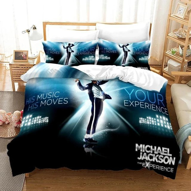 Michael Jackson Bettwäsche-Set mit 3D-Druck in Blau, bestehend aus Bettbezug und Kissenbezug, B/H: 240 x 210 cm - Bild 1