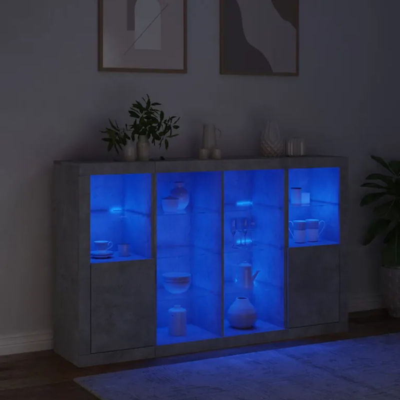 Set aus 3 modernen vidaxl Schränken mit LED-Beleuchtung und Schiebetüren in Betongrau, Wandmontage - Bild 2
