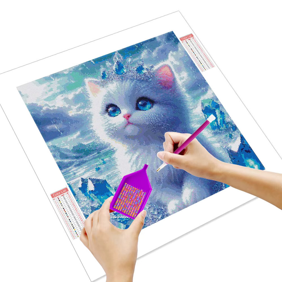 Huacan Diamant-Stickerei Katze in Winterlandschaft mit runden Steinen, Breite: 20 cm, Höhe: 20 cm - Bild 2