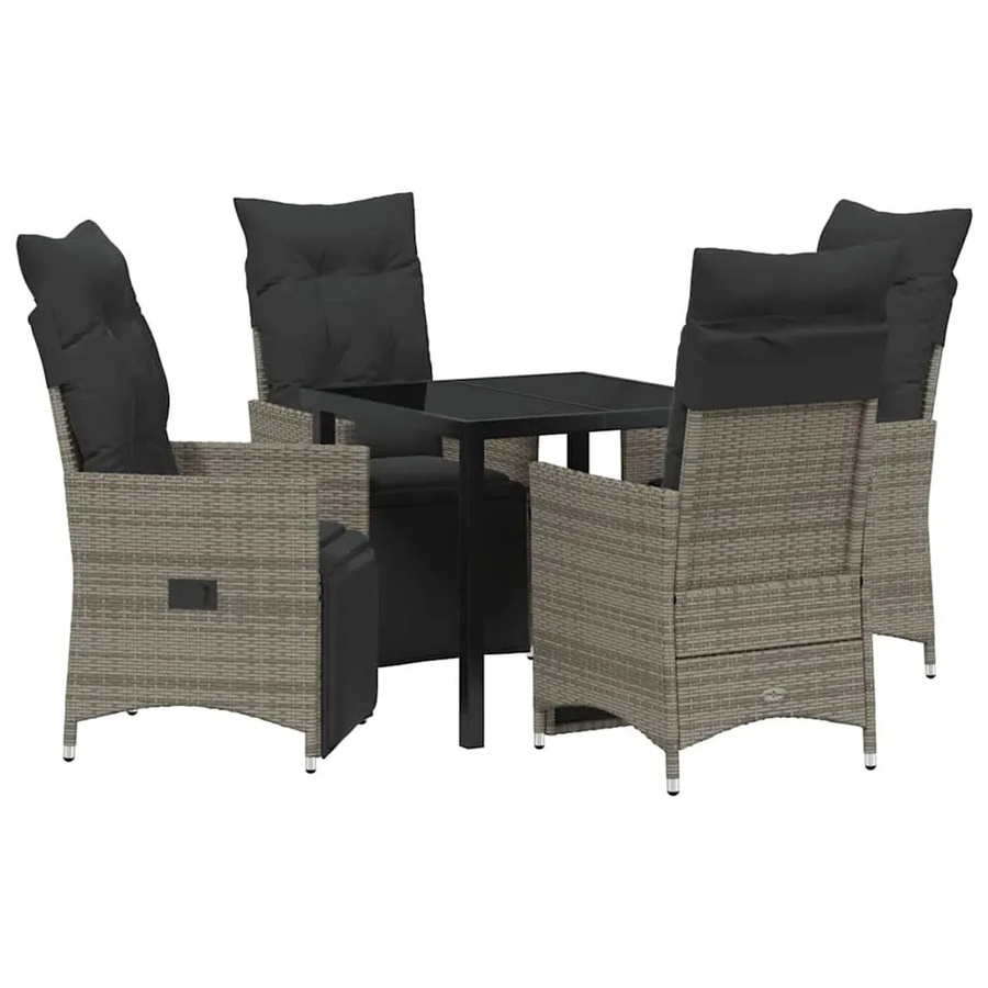 vidaXL Garten Essgruppe aus Poly-Rattan und Stahl, 5-teilig, Grau, mit Kissen - Bild 2