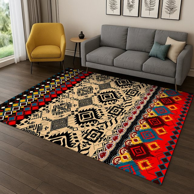 Faviora Boho Teppich mit floralem Design und geometrischem Muster, rutschfest, Mehrfarbig, B/T: 60 x 40 cm - Bild 1