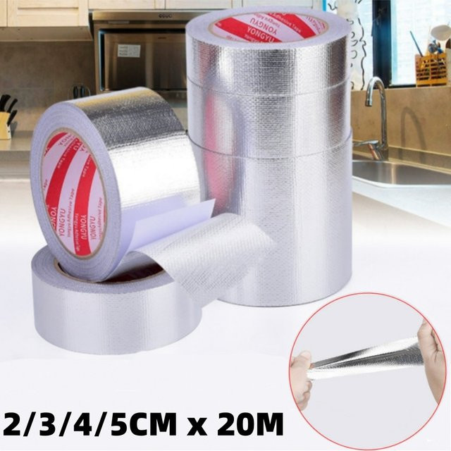 Hochtemperaturbeständiges Aluminiumfolienband in Silber, 20 m wasserdichtes Klebeband zur Abdichtung von Küchenspüle, Dunstabzugshaube und Rohrleitungen - Bild 1