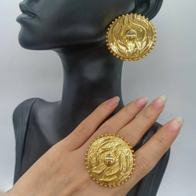 YM Schmuck-Set, Creolen und Ring, 18 Karat vergoldet, Unisex - Bild 1