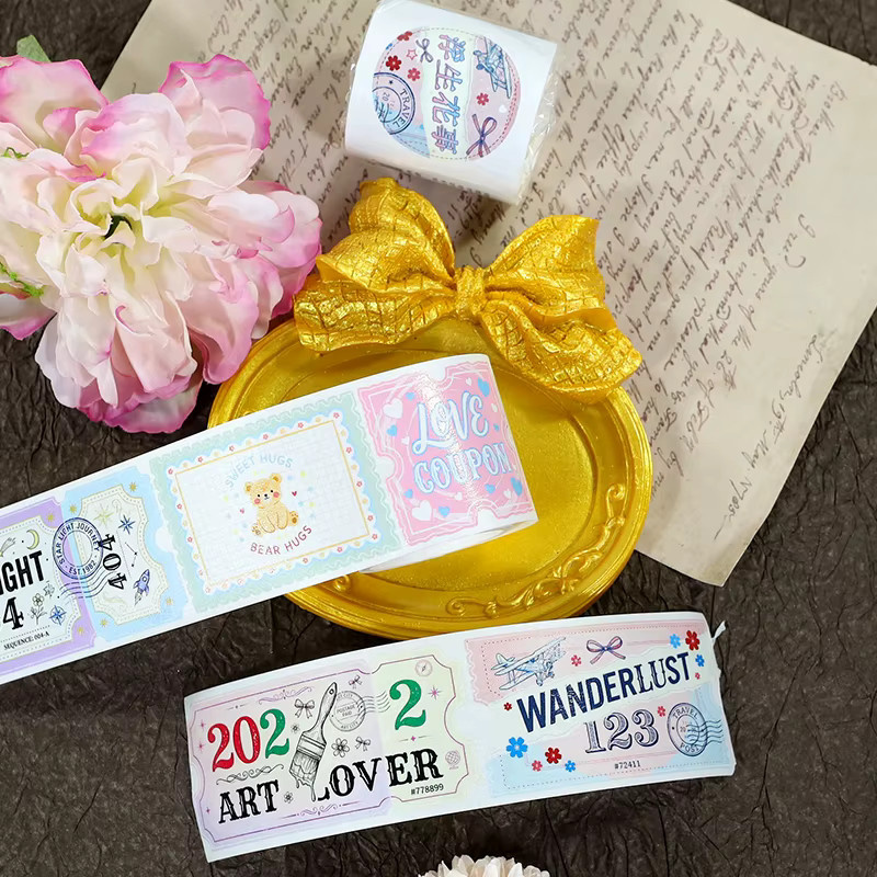 Dekoratives Washi-Tape mit Blumen-Motiv und 3D-Kristalltinte, vorgeschnittenes Etiketten-Abdeckband in Multicolour für Scrapbooking und Planer, 2 m pro Rolle - Bild 4