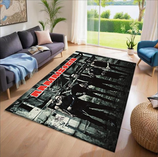 Rammstein Rechteckiger Teppich mit Grafikdruck in Grau, Rutschfeste Fußmatte aus Polyester, B/T: 60 x 40 cm - Bild 1