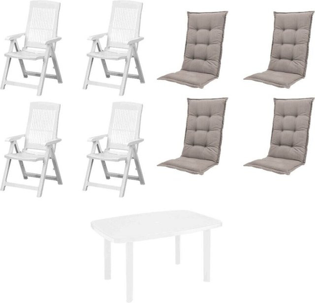 PROGARDEN Madison Gartensitzgruppe Tampa mit Auflagen aus Kunststoff in Weiß und Beige, B/H/L: 90 x 109 x 140 cm - Bild 1