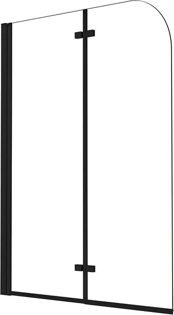 AICA Badewannenaufsatz Duschwand aus ESG Sicherheitsglas mit Faltwand und Nano-Beschichtung, Schwarz, B: 90 cm, T: 140 cm, Glasstärke: 6 mm - Bild 1